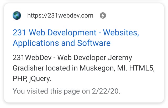 231 Web Dev AMP icon in SERPs