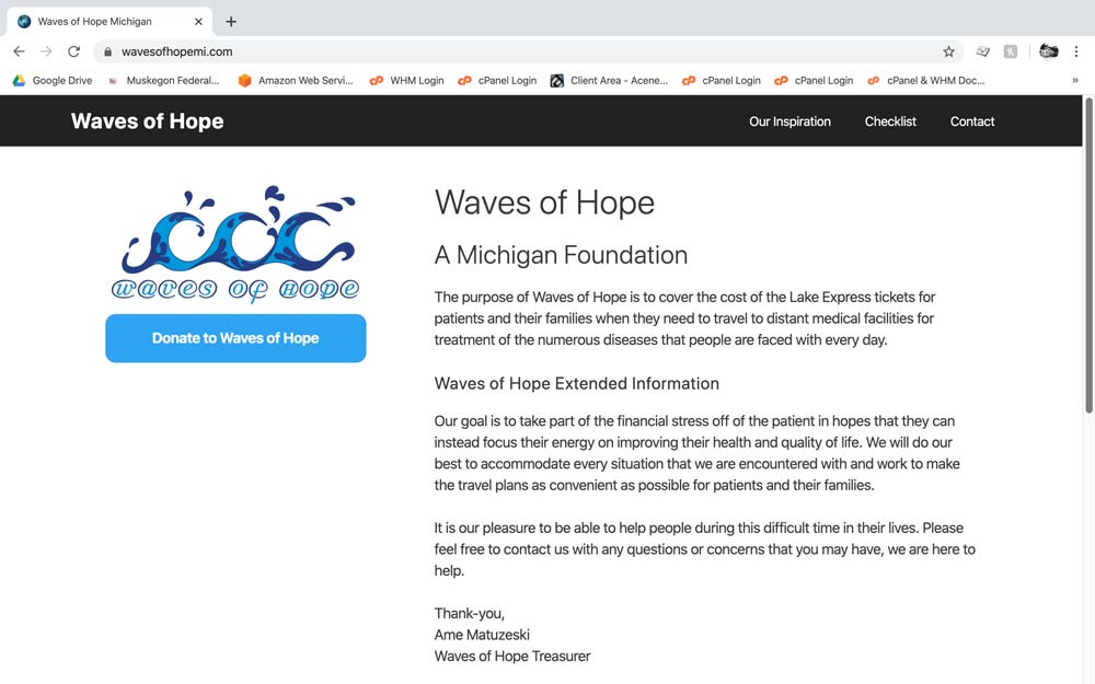 Waves of Hope Website screenshot